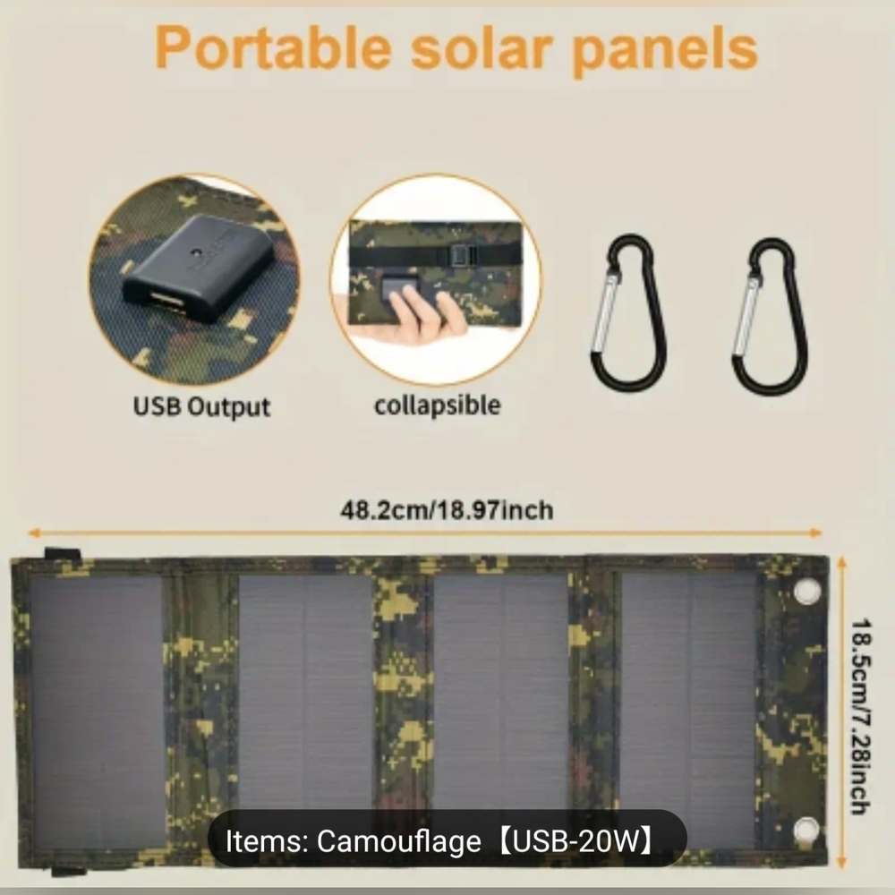New Portable Solar Panel Charger 20W USB Foldable Camouflage Outdoor Power T8MIS
